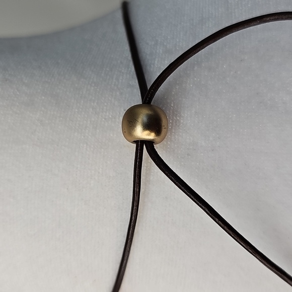 Chico's Rustic Gold Pendant Necklace wBrown Pull Cord Boho Tribal Native Ethnic - Picture 5 of 8